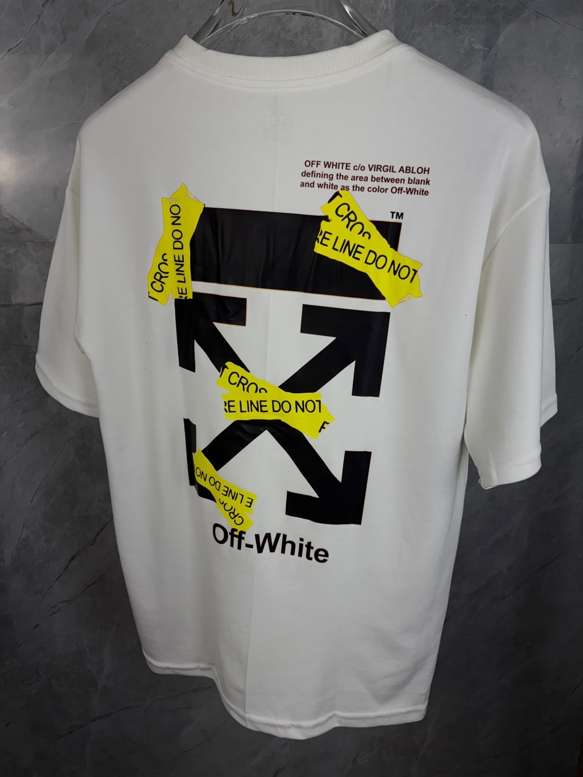 Camiseta Off-White Tape — Branca · arrows amarelo